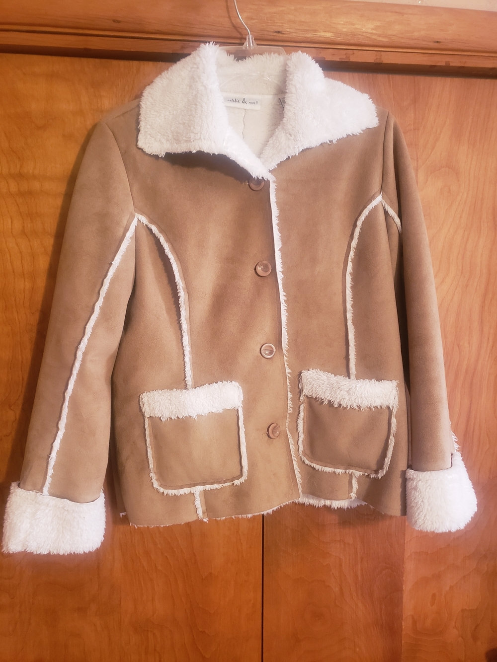 Faux Suede Tan Shearling-Trim Jacket - Classic Cozy Style